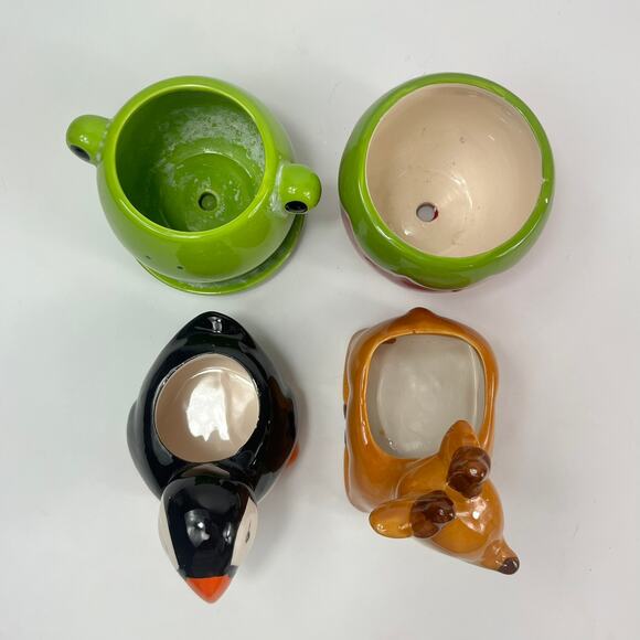 4 Figural Small Planters Deer Puffin Bird Frog Strawberry Desk Mini Collection - Picture 7 of 16